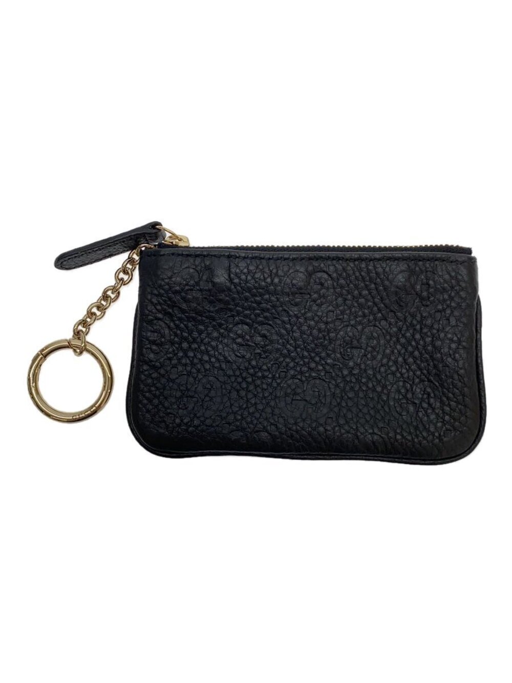 Gucci GG Emblem Zip Key Case Wallet Leather Black